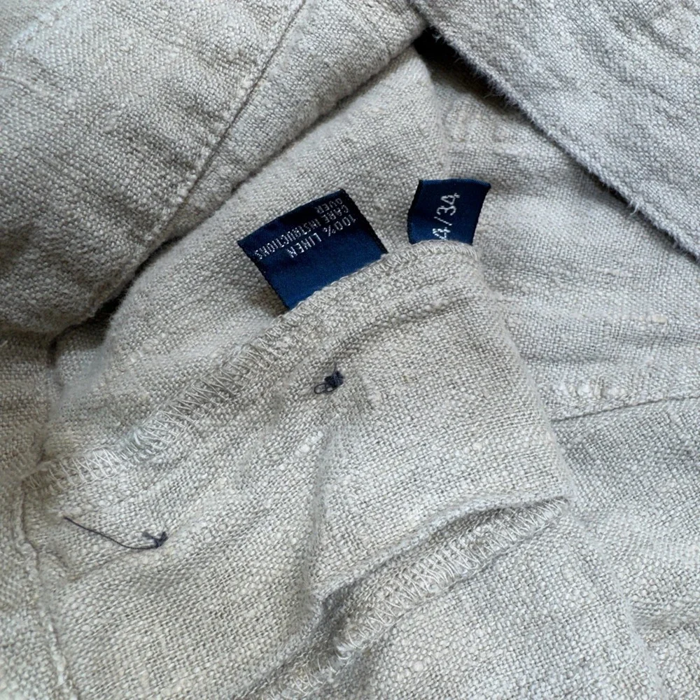 Vintage Polo Ralph Lauren Linen Buckle Back Pants Mens 34 Beige Wide Leg Deck
